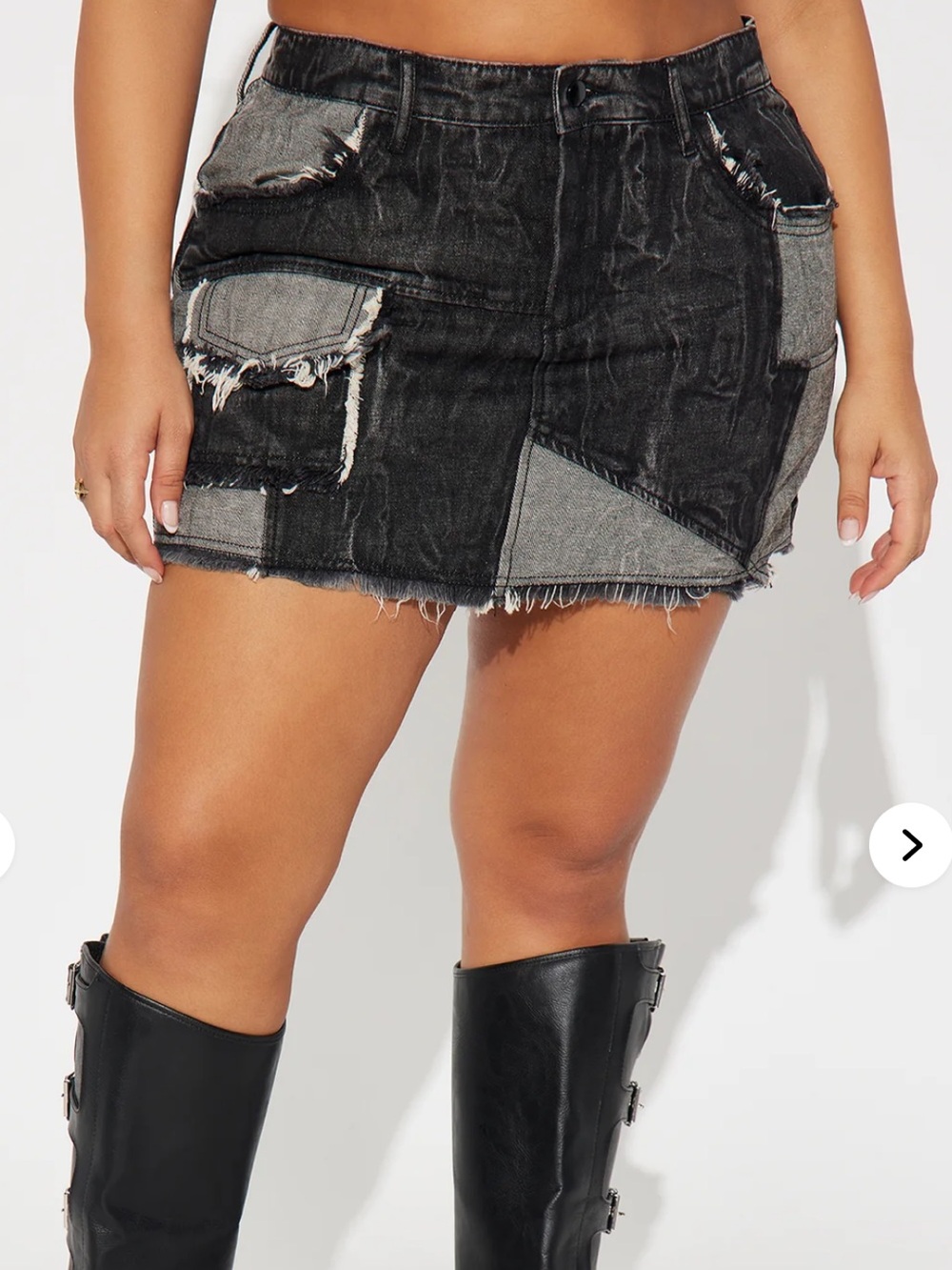 Fashion Nova Black Distressed Patchwork Denim Mini Skirt